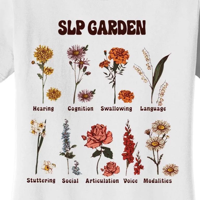 Retro Slp Garden Wildflowers Speech Language Pathologist Women's T-Shirt