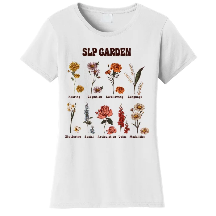 Retro Slp Garden Wildflowers Speech Language Pathologist Women's T-Shirt