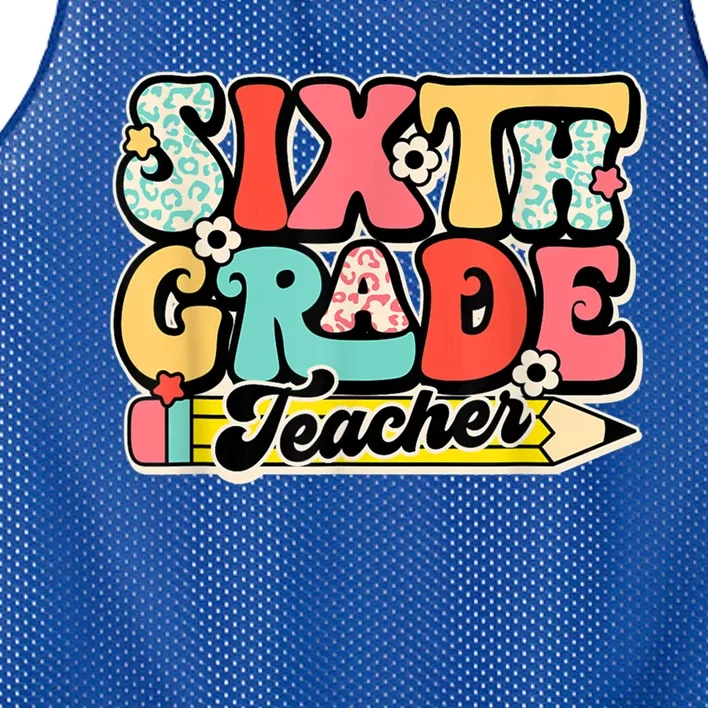 Retro Sixth Grade Teacher Back To School Meaningful Gift Mesh Reversible Basketball Jersey Tank