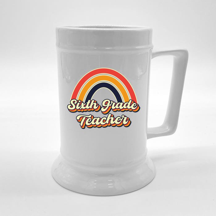 Retro Sixth Grade Teacher Rainbow Back To School 6Th Grade Great Gift Front & Back Beer Stein