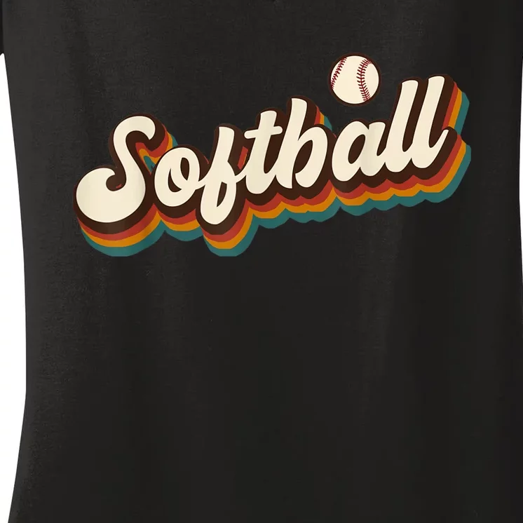 Retro Softball Graphic Softball Women's V-Neck T-Shirt