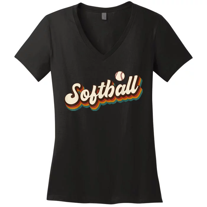 Retro Softball Graphic Softball Women's V-Neck T-Shirt