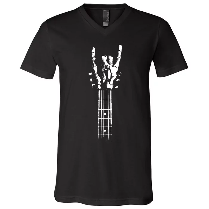 Rock Skeleton Guitar V-Neck T-Shirt