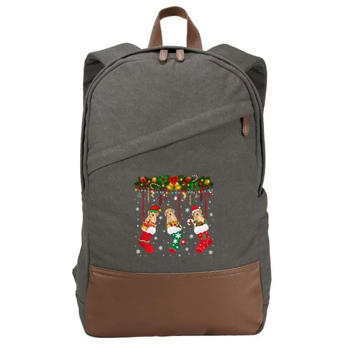 Reindeer Santa Goldendoodle In Xmas Socks Xmas Light Gift Cotton Canvas Backpack