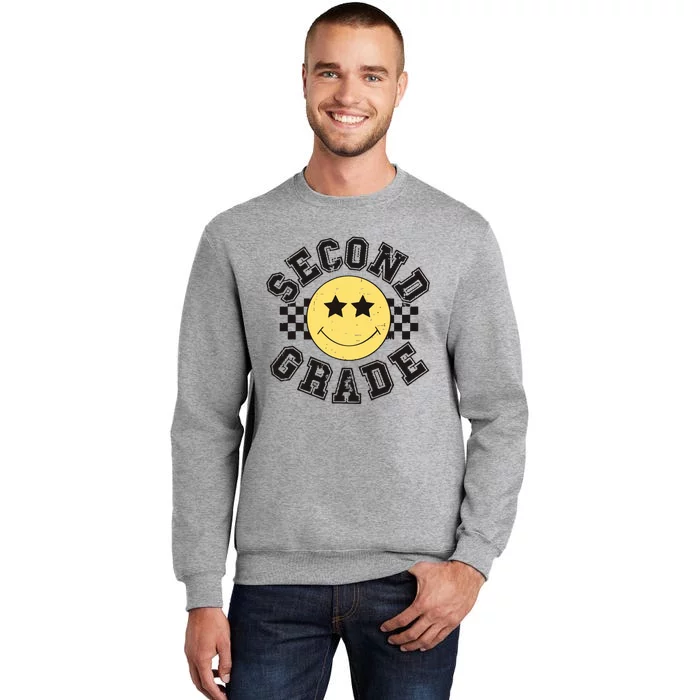 Retro Second Grade Smile Face Back To School Teacher Student Tall Sweatshirt