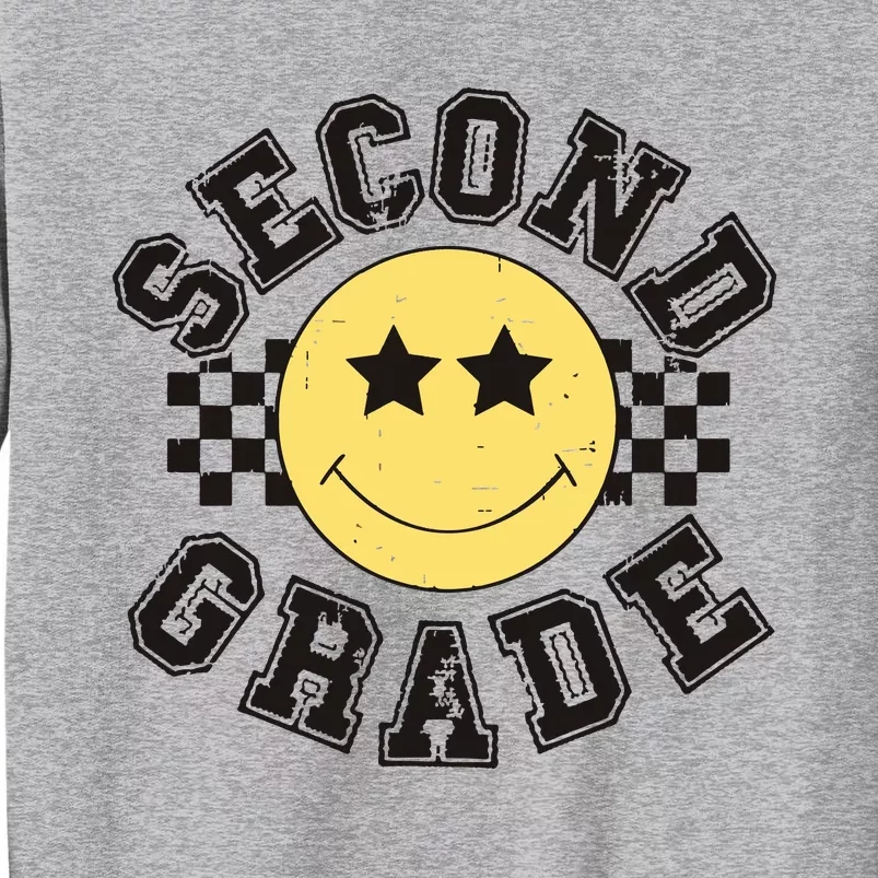 Retro Second Grade Smile Face Back To School Teacher Student Tall Sweatshirt