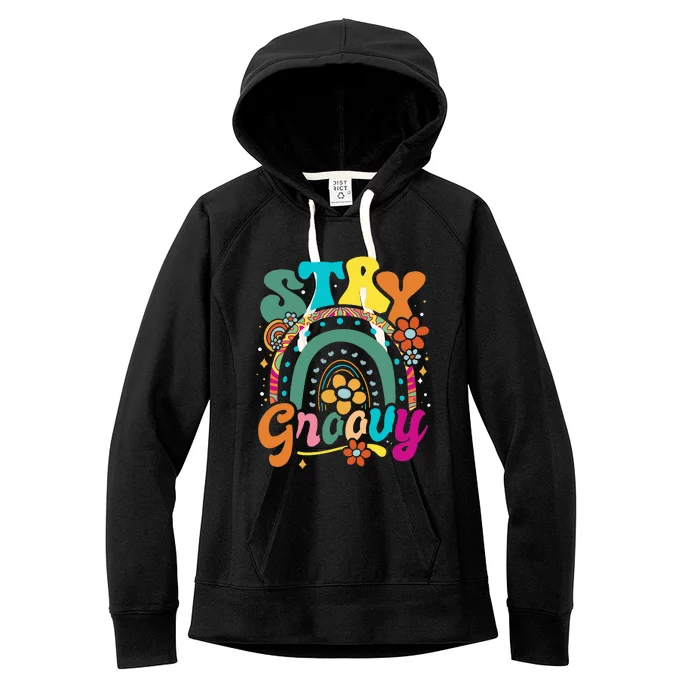 Retro Stay Groovy Cute Floral Rainbow Vintage Hippie 70's Women's Fleece Hoodie