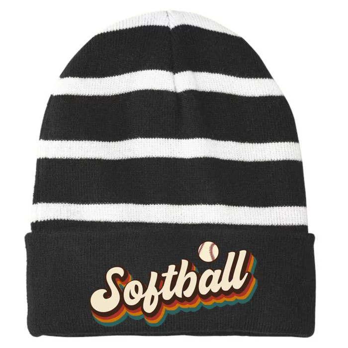 Retro Softball Graphic Softball Striped Beanie with Solid Band