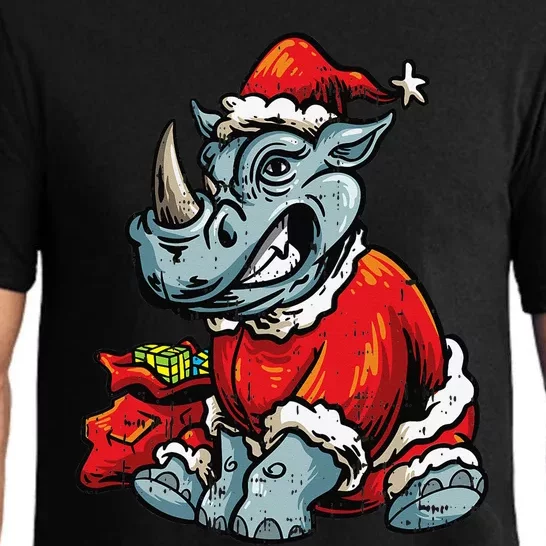 Rhino Santa Hat Christmas Pajama Cool Rhinoceros XMas Pajama Set