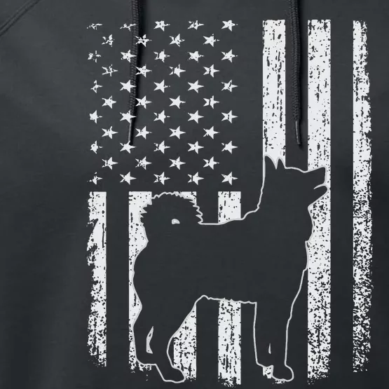 Retro Siberian Husky American Flag Dog Dad Dog Mom Performance Fleece Hoodie