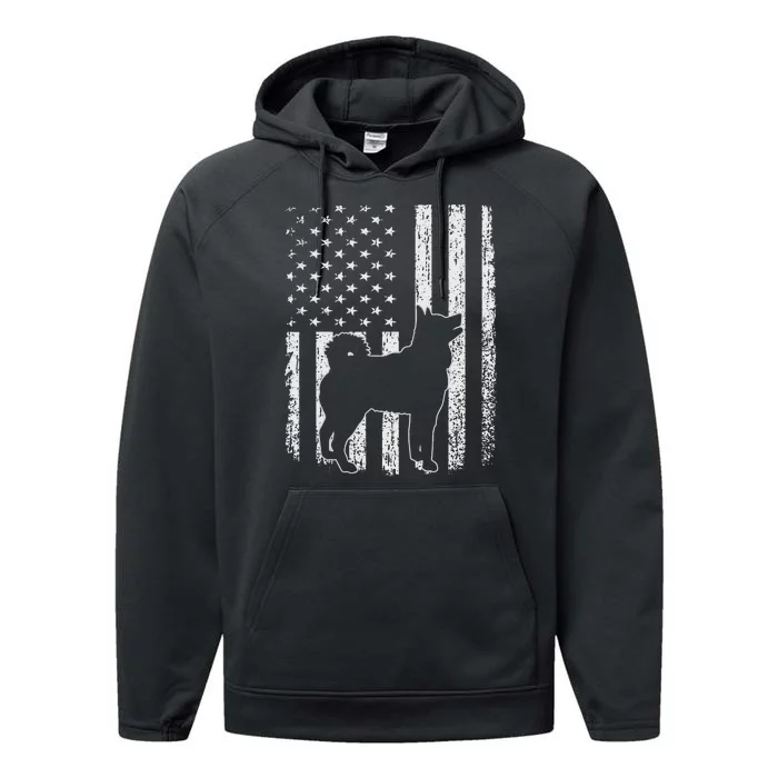 Retro Siberian Husky American Flag Dog Dad Dog Mom Performance Fleece Hoodie