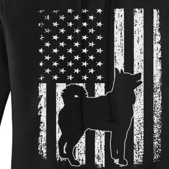 Retro Siberian Husky American Flag Dog Dad Dog Mom Women's Pullover Hoodie