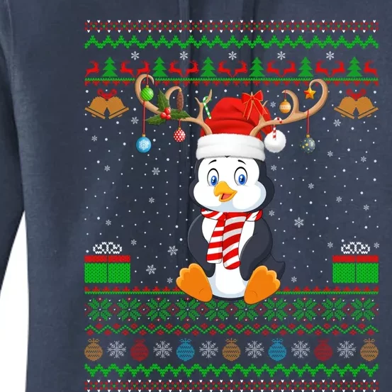 Reindeer Santa Hat Matching Ugly Penguin Christmas Funny Gift Women's Pullover Hoodie