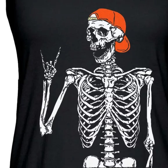 Rocker Skeleton Hand Rock On Costume Funny Halloween Gifts Ladies Essential Flowy Tank