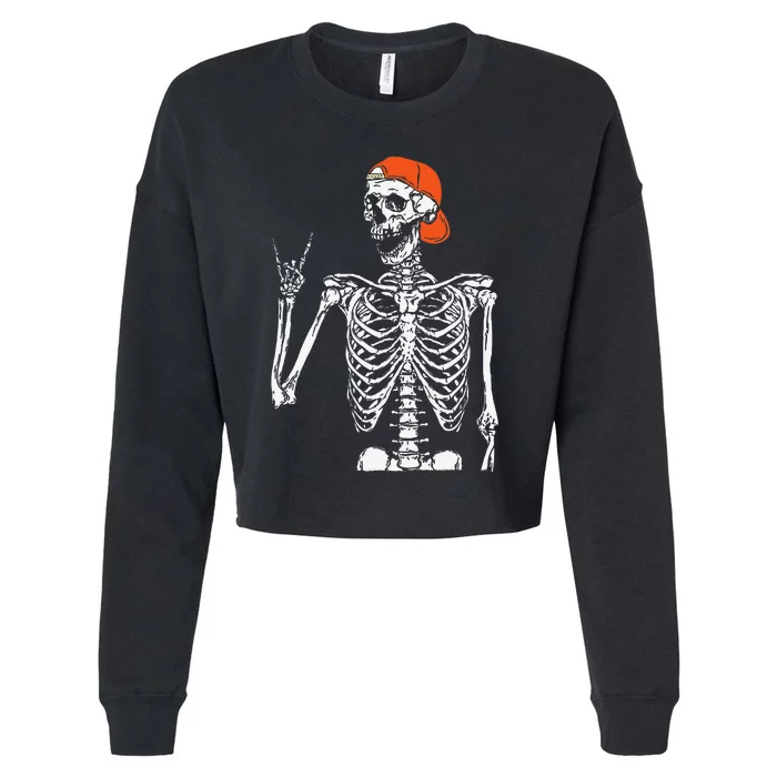 Rocker Skeleton Hand Rock On Costume Funny Halloween Gifts Cropped Pullover Crew