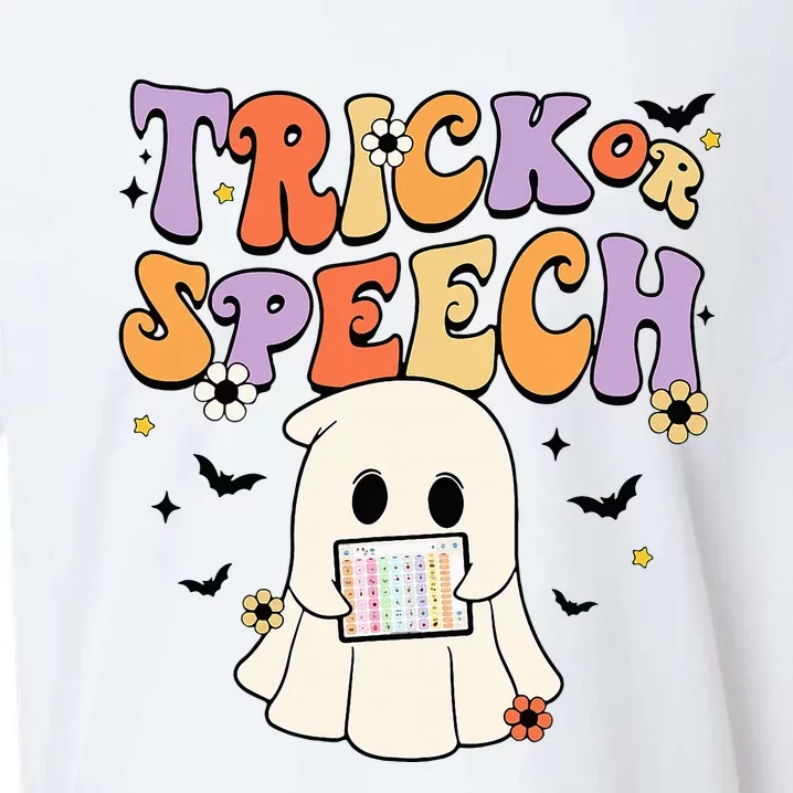 Retro SLP Halloween Cute Ghost Trick Or Speech Spooky Season Sueded Cloud Jersey T-Shirt