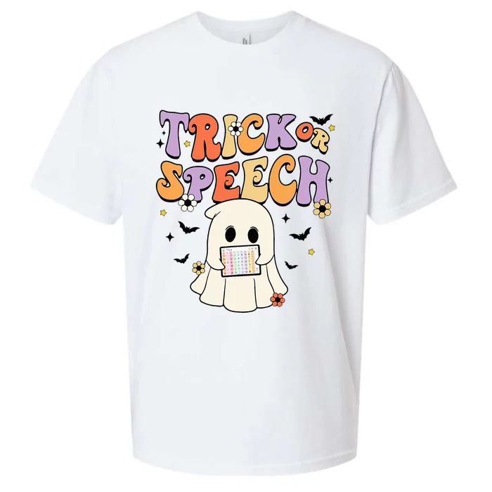 Retro SLP Halloween Cute Ghost Trick Or Speech Spooky Season Sueded Cloud Jersey T-Shirt