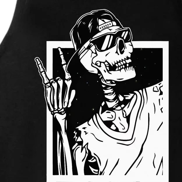 Rock Skeleton Hand Halloween Costume Funny Rocker Music Ladies Tri-Blend Wicking Tank