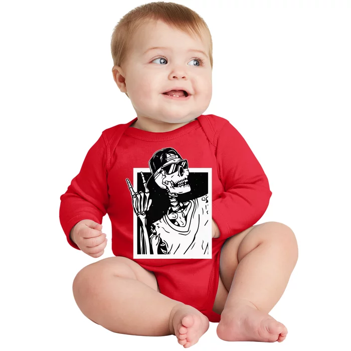 Rock Skeleton Hand Halloween Costume Funny Rocker Music Baby Long Sleeve Bodysuit