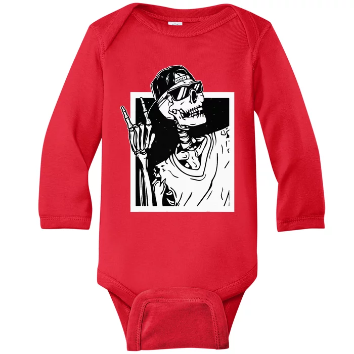 Rock Skeleton Hand Halloween Costume Funny Rocker Music Baby Long Sleeve Bodysuit