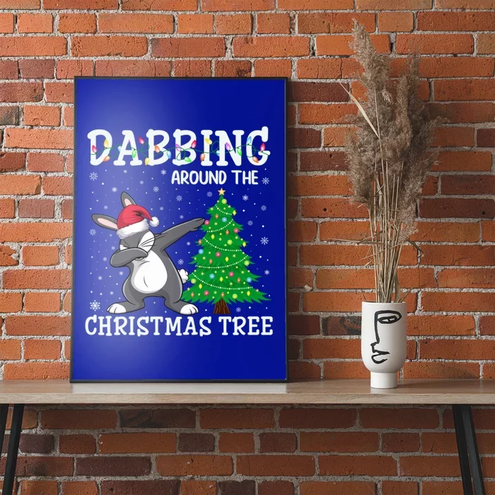 Rabbit Santa Hat Dabbing Around The Christmas Tree Gift Poster