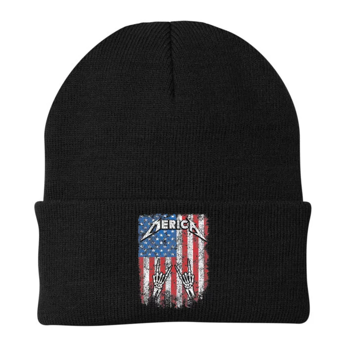 Rock Sign Heavy Metal 4th Of July Us Flag Merica Knit Cap Winter Beanie