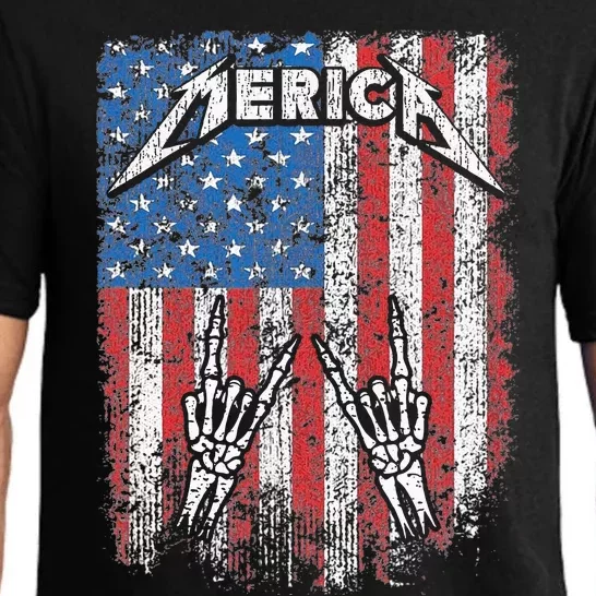 Rock Sign Heavy Metal 4th Of July Us Flag Merica Pajama Set