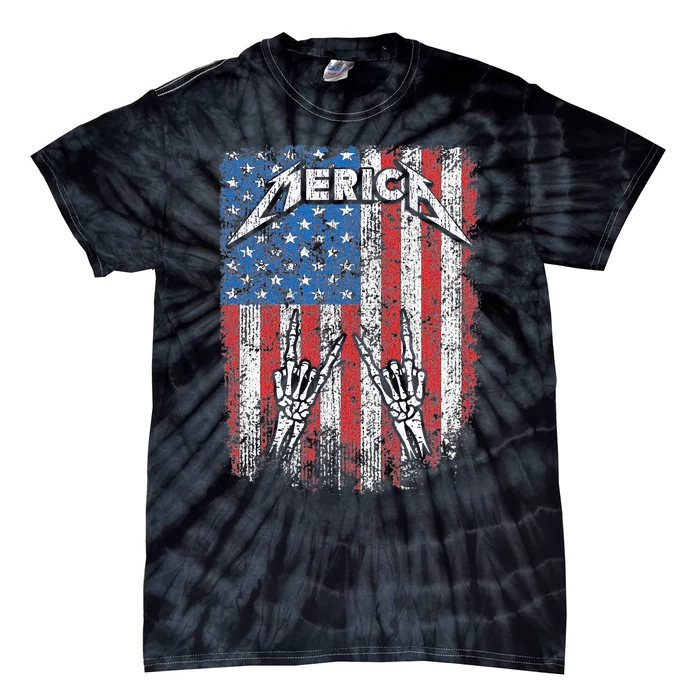 Rock Sign Heavy Metal 4th Of July Us Flag Merica Tie-Dye T-Shirt