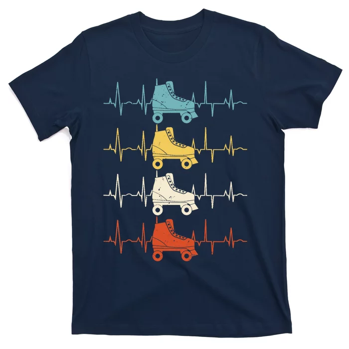 Roller Skate Heartbeat Skater Skating Retro Vintage 70s 80s T-Shirt