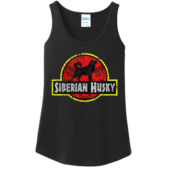 Retro Siberian Husky Dad Vintage Dog Father Pet Dog Papa Ladies Essential Tank