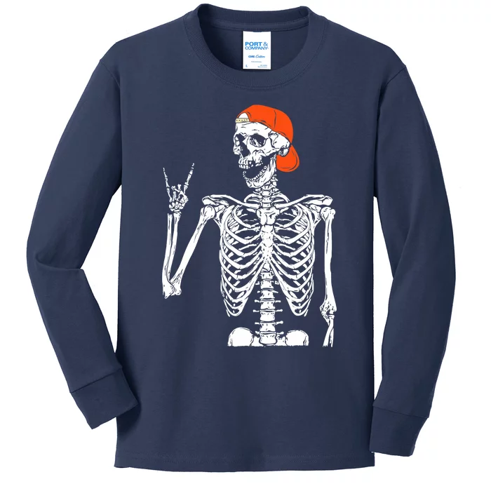 Rocker Skeleton Hand Rock On Costume Funny Halloween Gifts Kids Long Sleeve Shirt