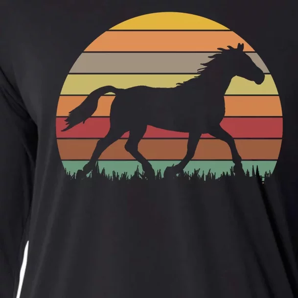 Retro Sunset Horse Cooling Performance Long Sleeve Crew