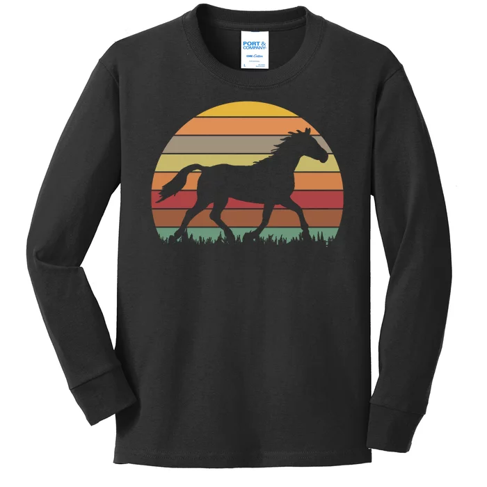 Retro Sunset Horse Kids Long Sleeve Shirt