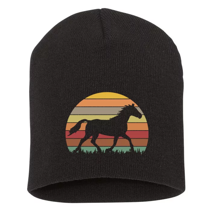 Retro Sunset Horse Short Acrylic Beanie