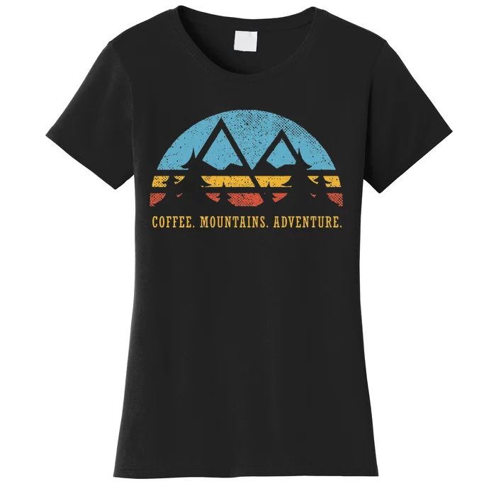 Retro Sunset Hiking Coffee Mountains Adventure Women's T-Shirt