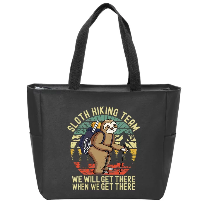 Retro sloth Hiking team we'll get there when we get there Zip Tote Bag