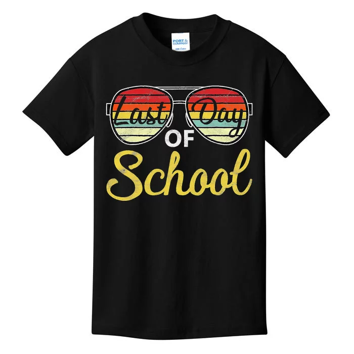 Retro Sunset Happy Last Day Of School Teacher Student Gift Kids T-Shirt