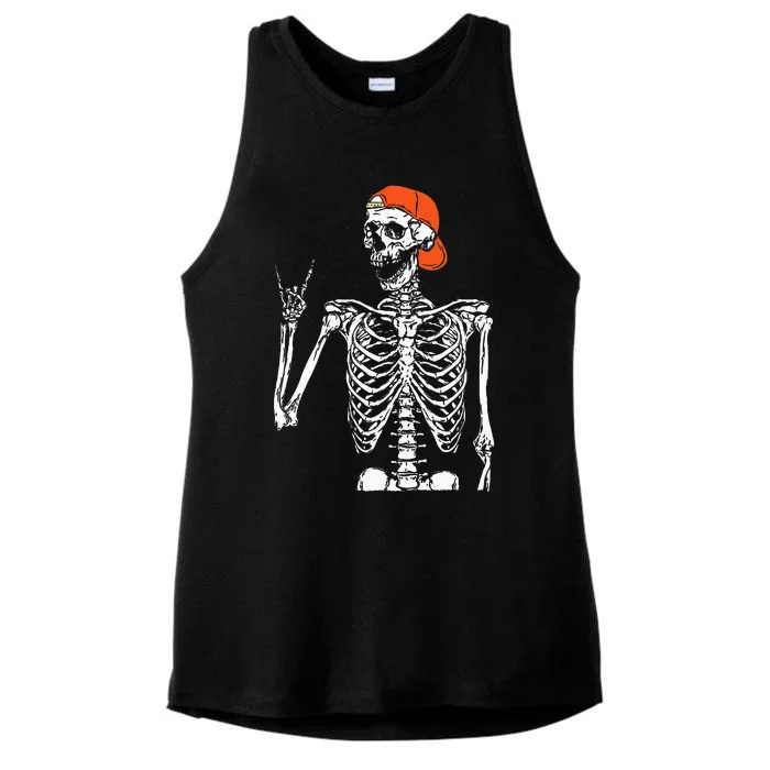 Rocker Skeleton Hand Rock On Costume Funny Halloween Gifts Ladies Tri-Blend Wicking Tank