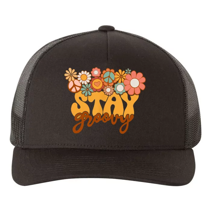 Retro Sunflower Hippie Stay Groovy Positive Mind Happy Life Yupoong Adult 5-Panel Trucker Hat