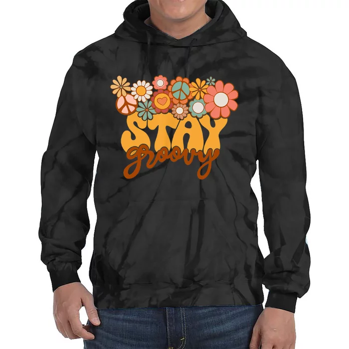 Retro Sunflower Hippie Stay Groovy Positive Mind Happy Life Tie Dye Hoodie