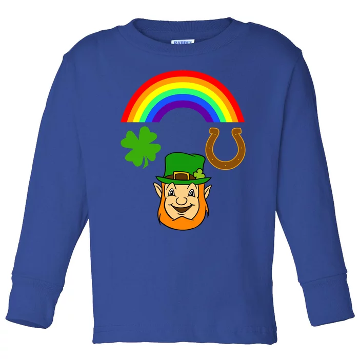 Rainbow Shamrock Horse Shoe Leprechaun St Patricks Gift Toddler Long Sleeve Shirt