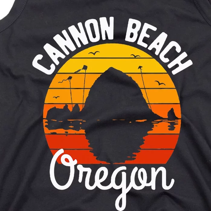 Retro Sunset Haystack Rock Souvenir Cannon Beach Tank Top