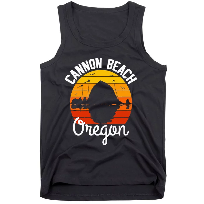 Retro Sunset Haystack Rock Souvenir Cannon Beach Tank Top