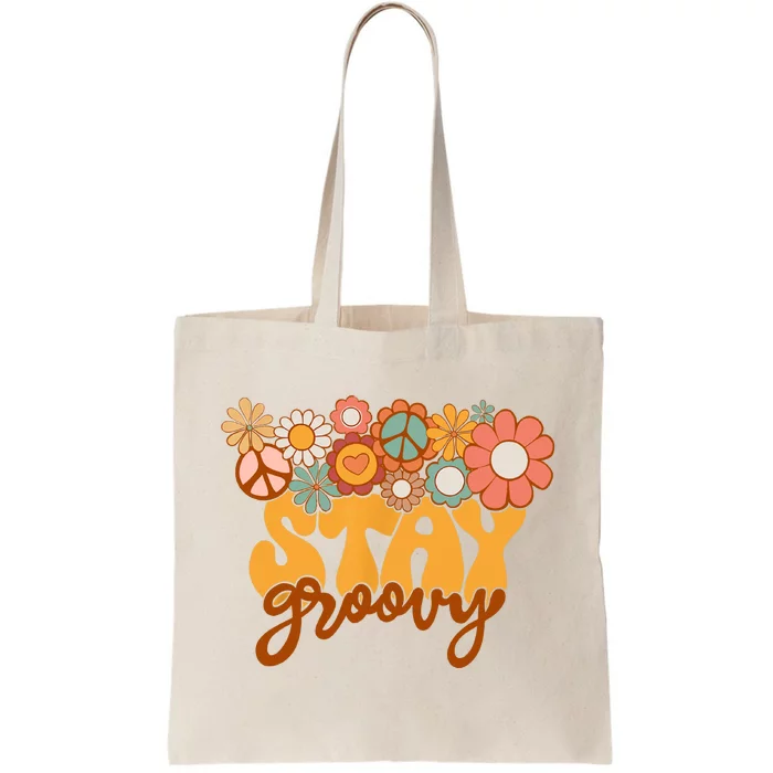 Retro Sunflower Hippie Stay Groovy Positive Mind Happy Life Tote Bag