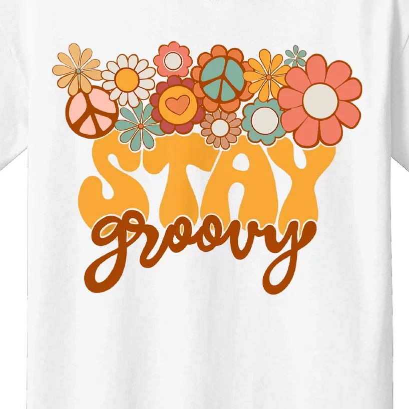 Retro Sunflower Hippie Stay Groovy Positive Mind Happy Life Kids T-Shirt