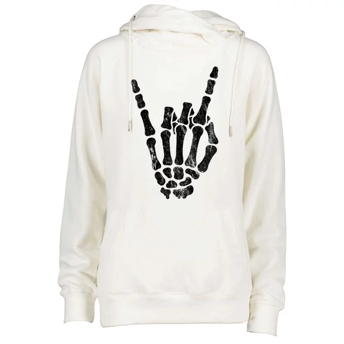 Rock Skeleton Hand Rock N Roll Metal Distressed Halloween Gift Womens Funnel Neck Pullover Hood