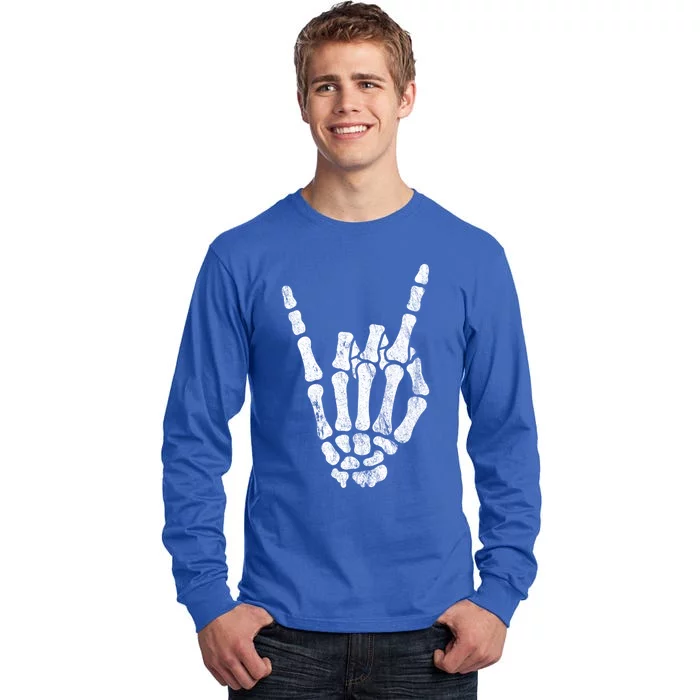 Rock Skeleton Hand Rock N Roll Metal Distressed Halloween Gift Tall Long Sleeve T-Shirt