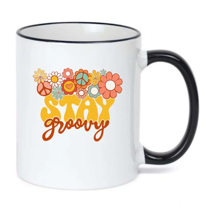 Retro Sunflower Hippie Stay Groovy Positive Mind Happy Life Black Color Changing Mug