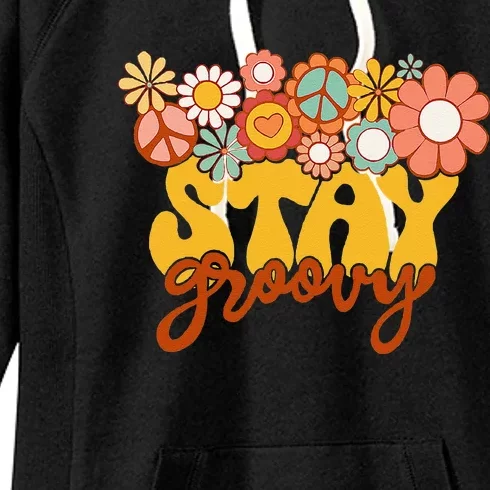 Retro Sunflower Hippie Stay Groovy Positive Mind Happy Life Women's Fleece Hoodie