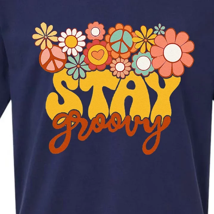 Retro Sunflower Hippie Stay Groovy Positive Mind Happy Life Sueded Cloud Jersey T-Shirt